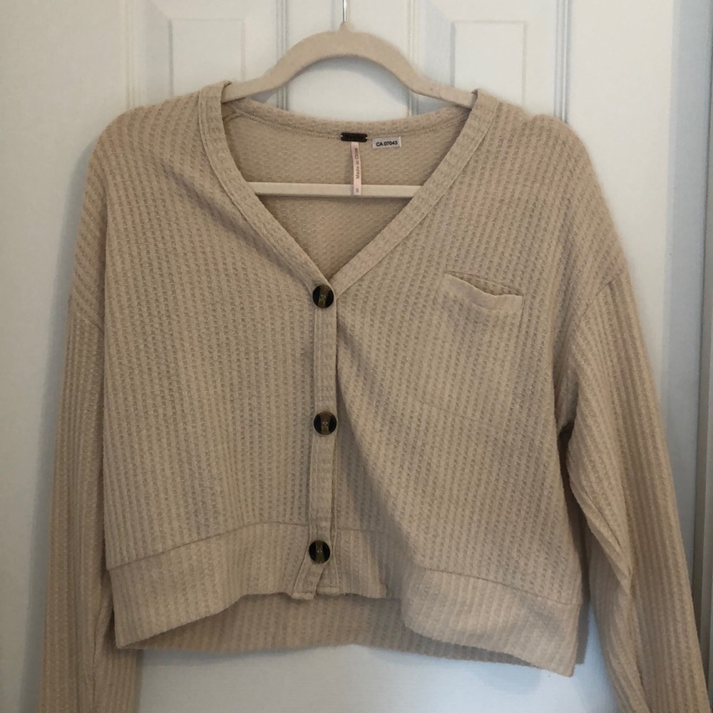 cream button down v-neck cardigan